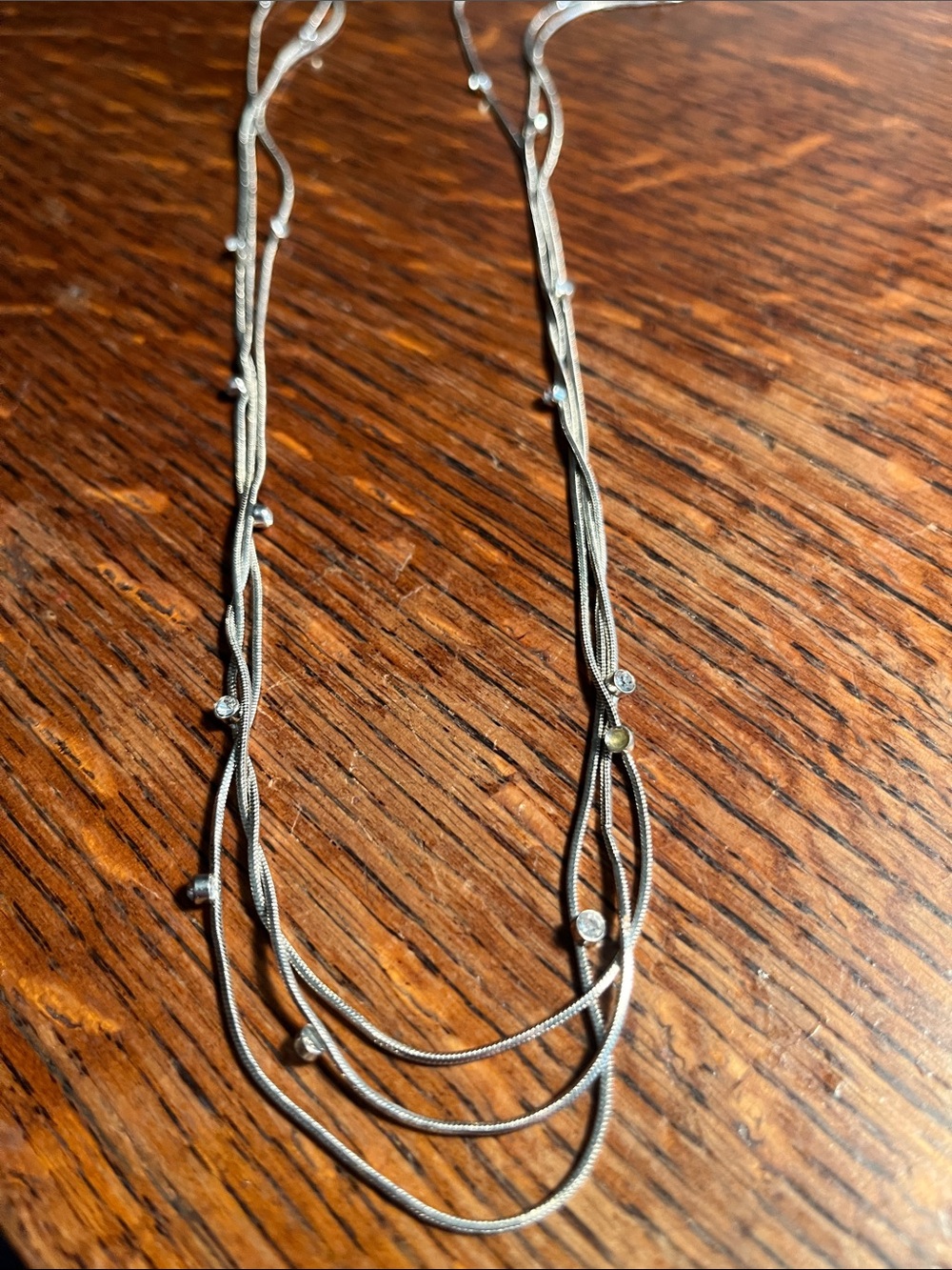 Triple-Strand Silver Necklace with Sparkling Accent Beads